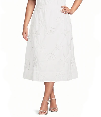 Skies Are Blue Plus Size Eyelet Lace Sun and Shell Embroidered Coordinating A-Line Midi Skirt