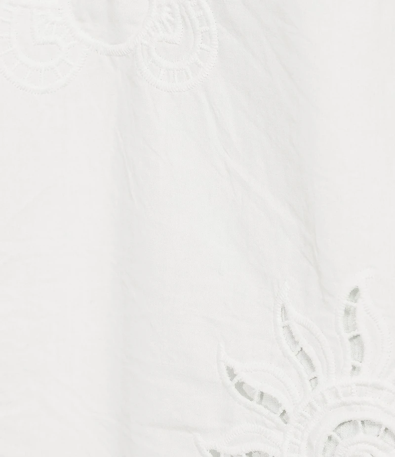 Skies Are Blue Plus Size Eyelet Lace Sun and Shell Embroidered V-Neck Ruffle Sleeve A-Line Dress