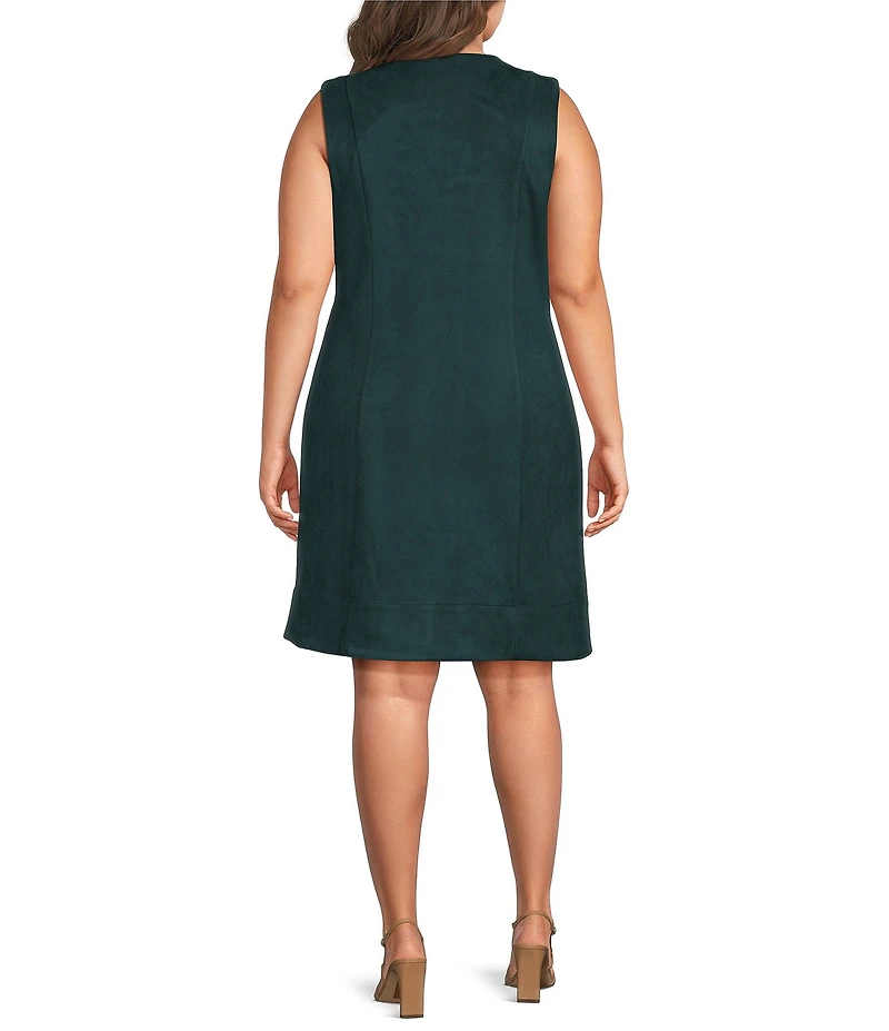 Skies Are Blue Plus Size Faux Suede V-Neck Sleeveless Button Front A-Line Dress