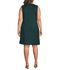 Skies Are Blue Plus Size Faux Suede V-Neck Sleeveless Button Front A-Line Dress
