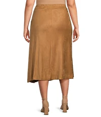 Skies Are Blue Plus Size Faux Suede Wrap-Front A-Line Midi Skirt