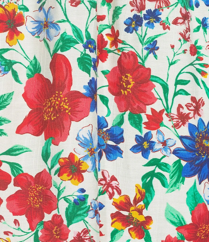 Skies Are Blue Plus Size Floral Ikat Printed Sweetheart Neck Short Balloon Sleeve A-Line Maxi Dress