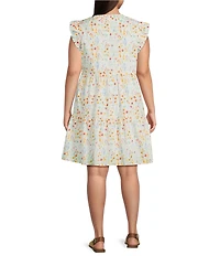 Skies Are Blue Plus Size Floral Print V-Neck Ruffle Cap Sleeve A-Line Mini Dress