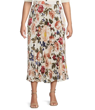 Skies Are Blue Plus Size Floral Printed Midi Skirt