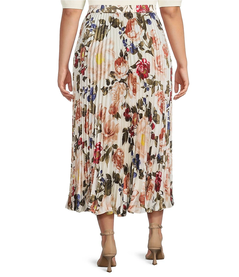 Skies Are Blue Plus Size Floral Printed Midi Skirt