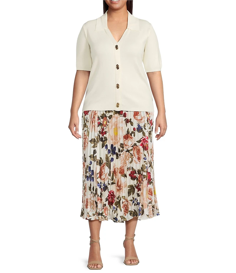 Skies Are Blue Plus Size Floral Printed Midi Skirt