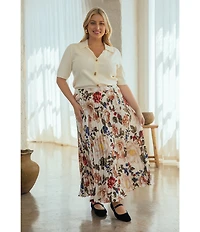 Skies Are Blue Plus Size Floral Printed Midi Skirt