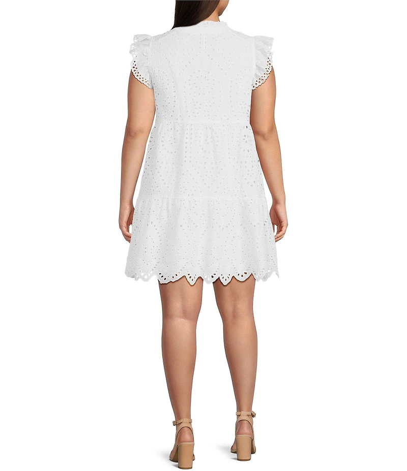 Skies Are Blue Plus Size Flutter Sleeve Eyelet A-Line Mini Dress