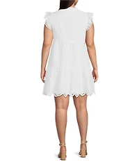 Skies Are Blue Plus Size Flutter Sleeve Eyelet A-Line Mini Dress