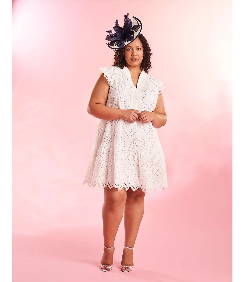 Skies Are Blue Plus Size Flutter Sleeve Eyelet A-Line Mini Dress