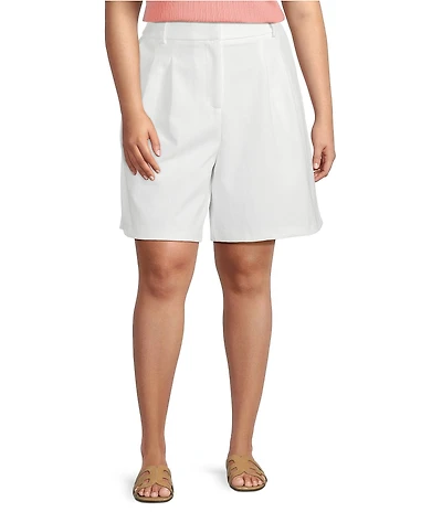 Skies Are Blue Plus Size High Rise Twill Coordinating Bermuda Shorts