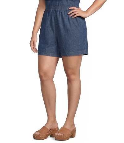 Skies Are Blue Plus Size High-Waisted Coordinating Washed Denim Shorts