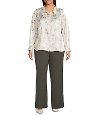 Skies Are Blue Plus Size Horse Print Point Collar Long Sleeve Blouse