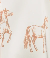 Skies Are Blue Plus Size Horse Print Point Collar Long Sleeve Blouse