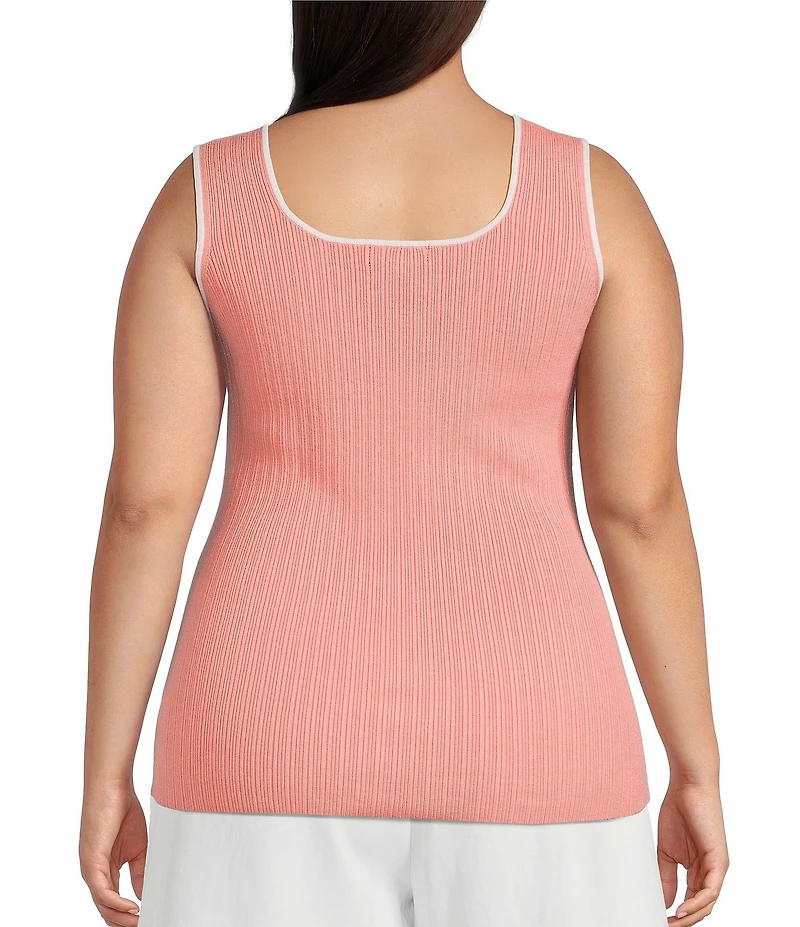 Skies Are Blue Plus Size Knit V-Neck Sleeveless Contrast Trim Tank