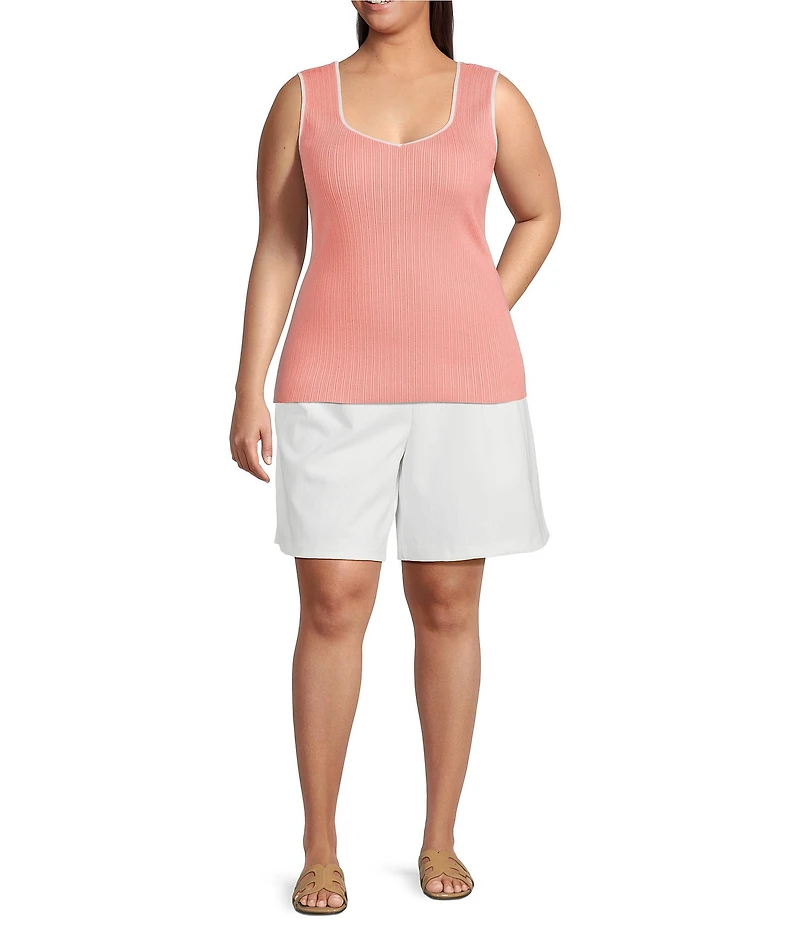 Skies Are Blue Plus Size Knit V-Neck Sleeveless Contrast Trim Tank