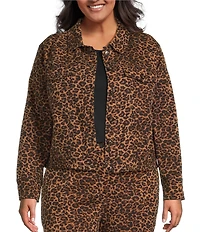 Skies Are Blue Plus Size Leopard Printed Long Sleeve Twill Jacket