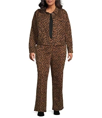 Skies Are Blue Plus Size Leopard Printed Long Sleeve Twill Jacket