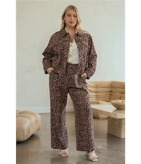 Skies Are Blue Plus Size Leopard Printed Long Sleeve Twill Jacket
