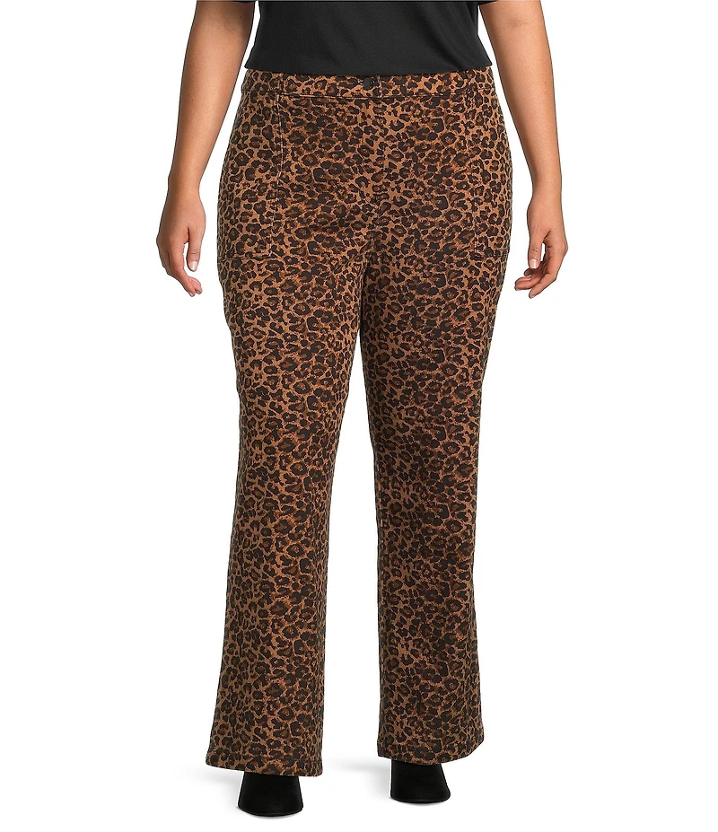 Skies Are Blue Plus Size Leopard Printed Twill Pants
