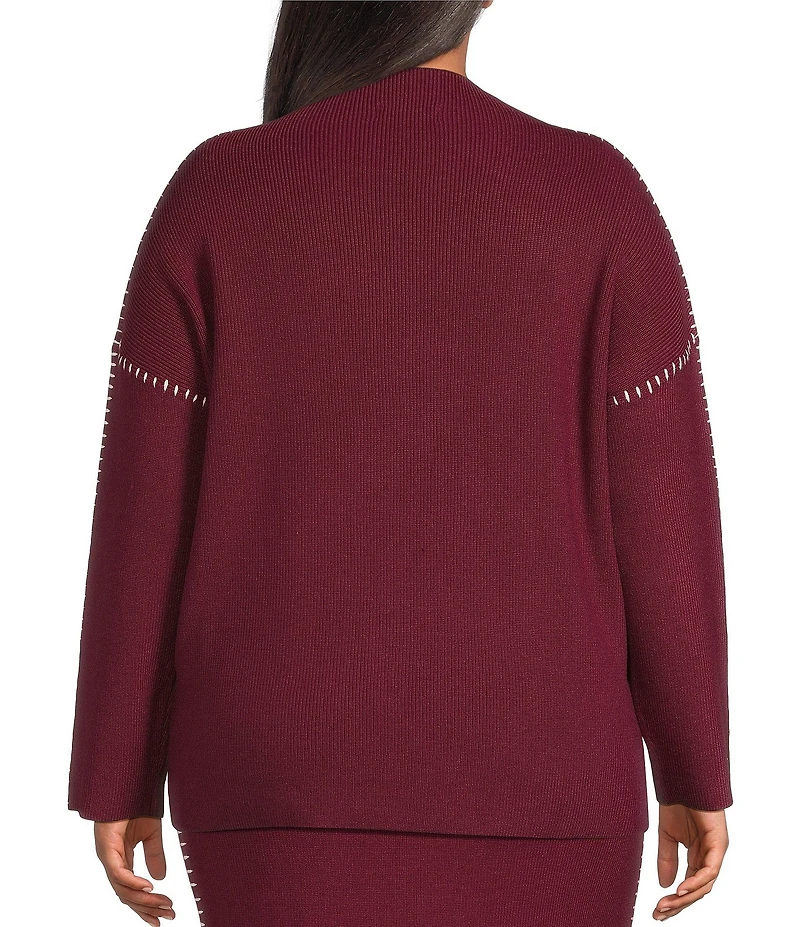 Skies Are Blue Plus Size Long-Sleeve Blanket-Stitch Oversized Coordinating Sweater