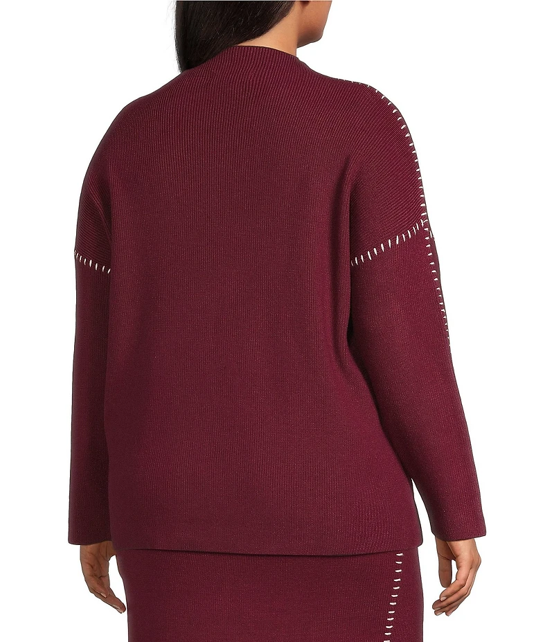 Skies Are Blue Plus Size Long-Sleeve Blanket-Stitch Oversized Coordinating Sweater