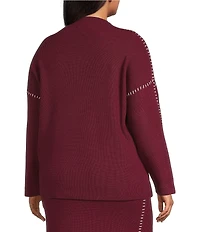 Skies Are Blue Plus Size Long-Sleeve Blanket-Stitch Oversized Coordinating Sweater