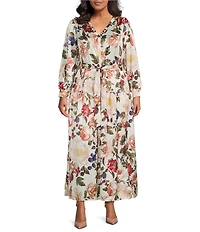Skies Are Blue Plus Size Long Sleeve Floral Printed Long Dress