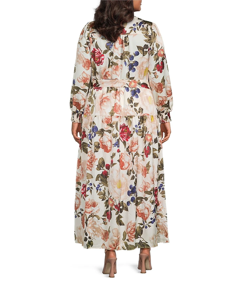 Skies Are Blue Plus Size Long Sleeve Floral Printed Long Dress