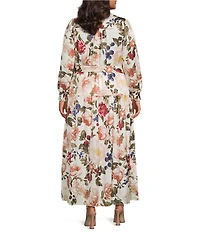Skies Are Blue Plus Size Long Sleeve Floral Printed Long Dress