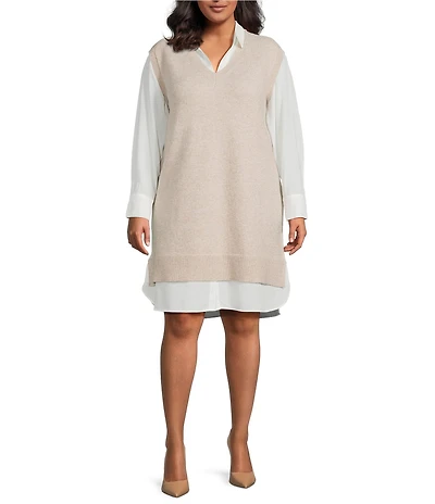 Skies Are Blue Plus Size Long Sleeve Layered Sweater Dress