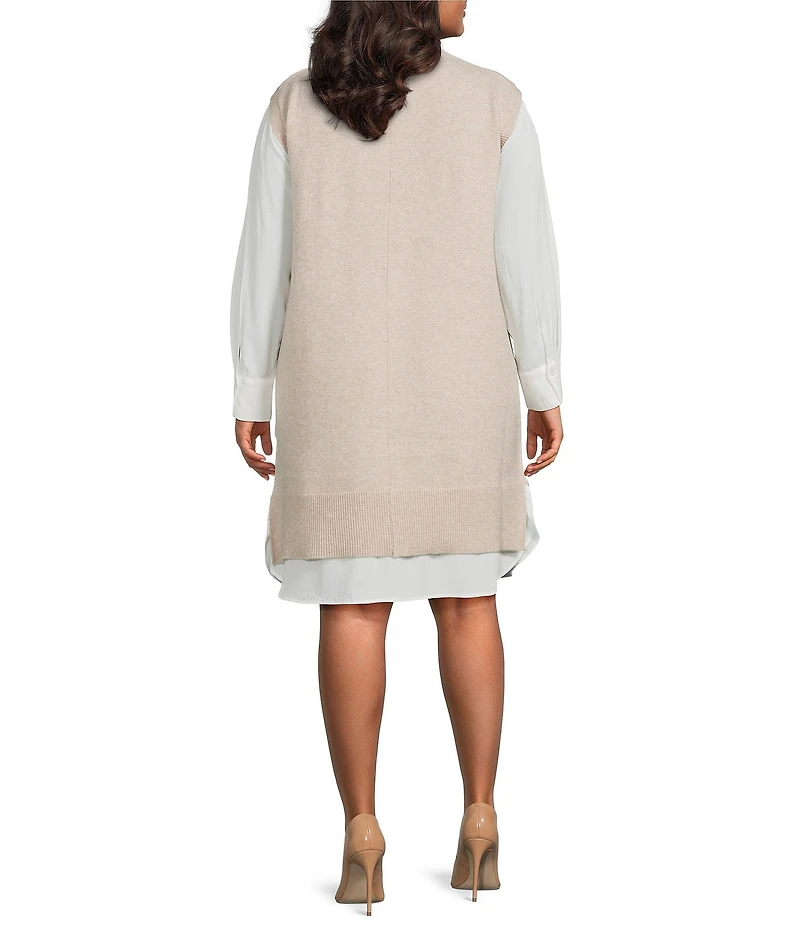 Skies Are Blue Plus Size Long Sleeve Layered Sweater Dress