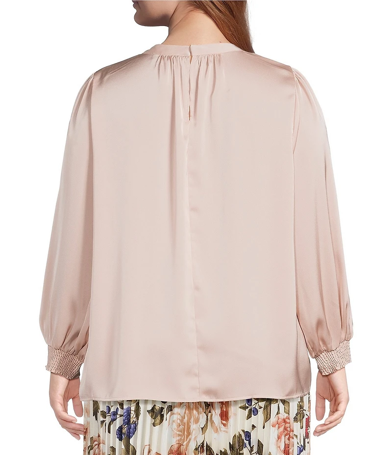 Skies Are Blue Plus Size Long Sleeve Woven Blouse