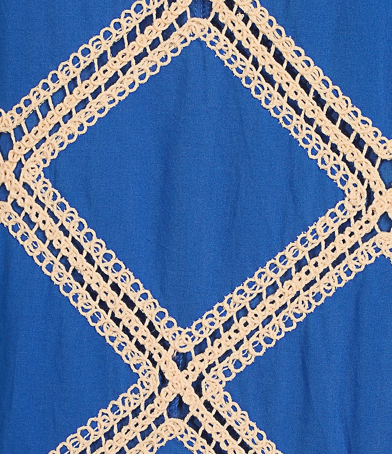 Skies Are Blue Plus Size Macrame Embroidered Pattern Sleeve Mini Dress