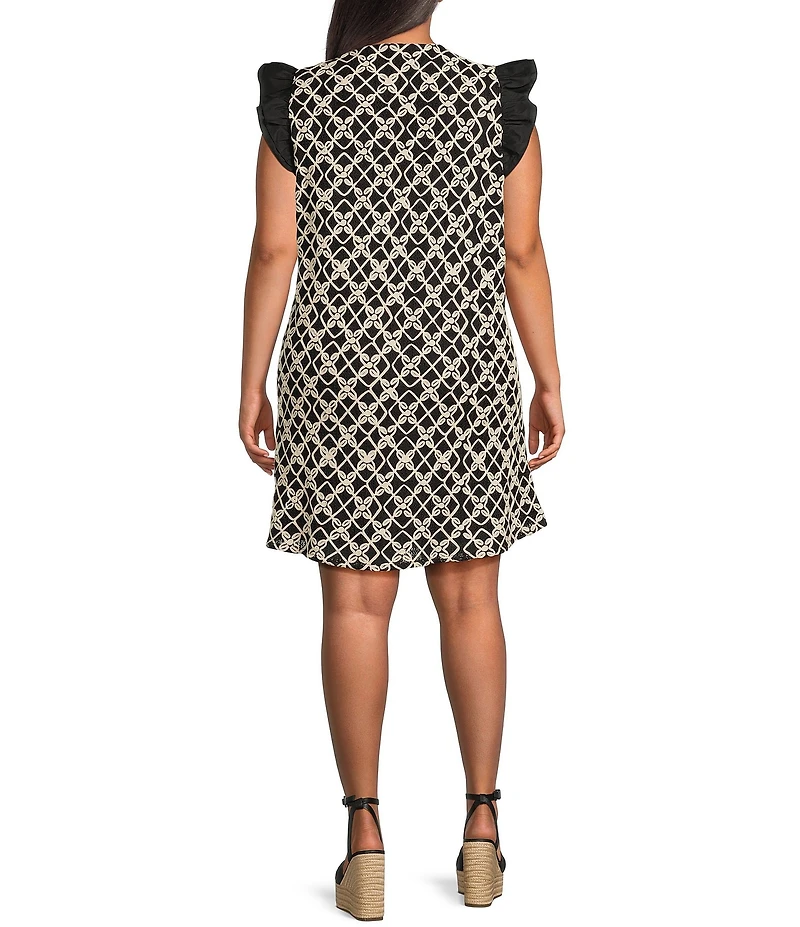 Skies Are Blue Plus Size Macrame Embroidered Contrast Sleeve Mini Dress