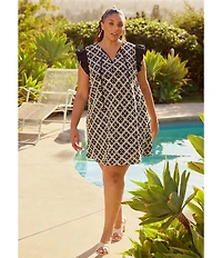Skies Are Blue Plus Size Macrame Embroidered Contrast Sleeve Mini Dress