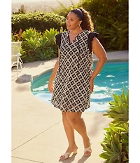 Skies Are Blue Plus Size Macrame Embroidered Contrast Sleeve Mini Dress