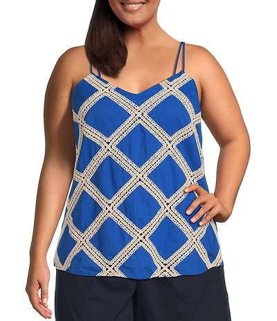 Skies Are Blue Plus Size Macrame Embroidered Double Strap Tank Top