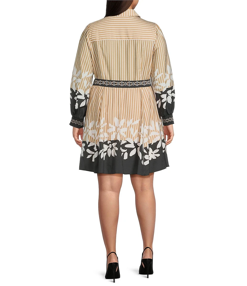 Skies Are Blue Plus Size Mixed Media Long Sleeve Tie Waist Fit And Flare Dress