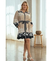 Skies Are Blue Plus Size Mixed Media Long Sleeve Tie Waist Fit And Flare Dress