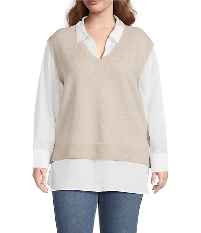 Skies Are Blue Plus Size Mixed Media Two-Fer Top