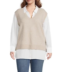 Skies Are Blue Plus Size Mixed Media Two-Fer Top