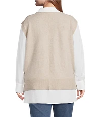 Skies Are Blue Plus Size Mixed Media Two-Fer Top