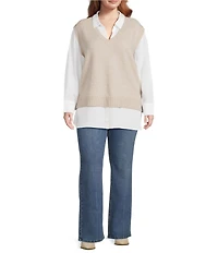 Skies Are Blue Plus Size Mixed Media Two-Fer Top