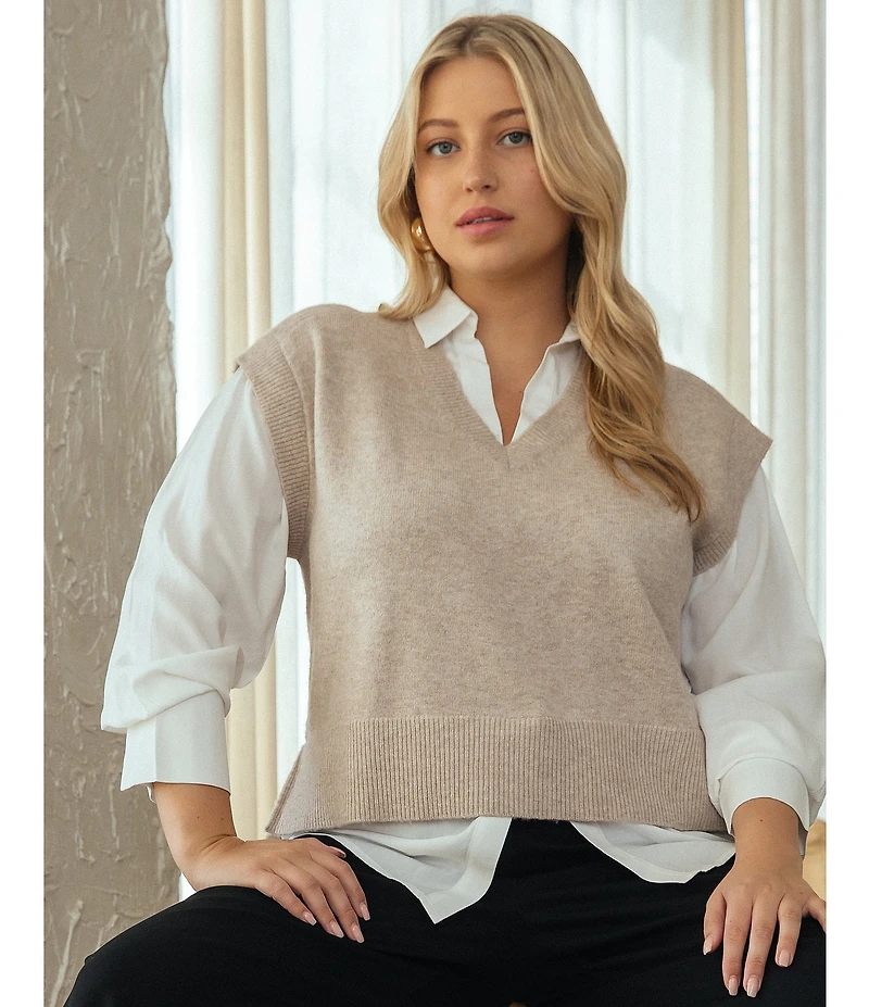 Skies Are Blue Plus Size Mixed Media Two-Fer Top