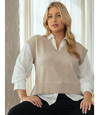 Skies Are Blue Plus Size Mixed Media Two-Fer Top