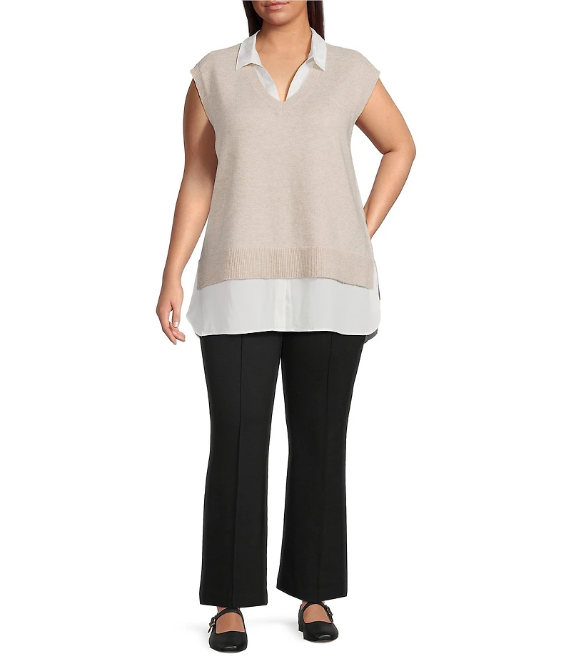 Skies Are Blue Plus Size Mixed Media Two-Fer Vest