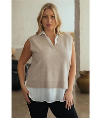 Skies Are Blue Plus Size Mixed Media Two-Fer Vest