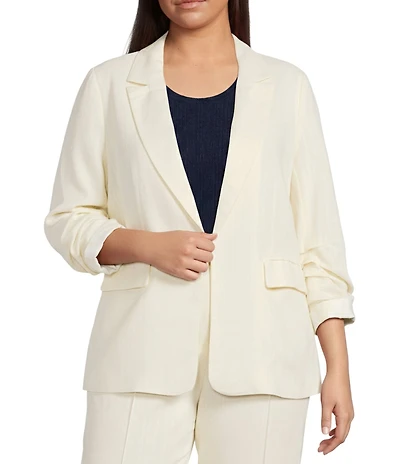 Skies Are Blue Plus Size Notch Lapel Cinched 3/4 Sleeve Open Front Coordinating Blazer