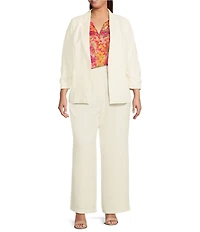Skies Are Blue Plus Size Notch Lapel Shirred 3/4 Sleeve Open Front Coordinating Statement Blazer
